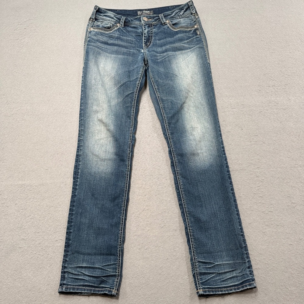 Silver Jeans Women's 31 Blue Denim Medium Wash Suki Slim Fit Mid Rise Whiskered
